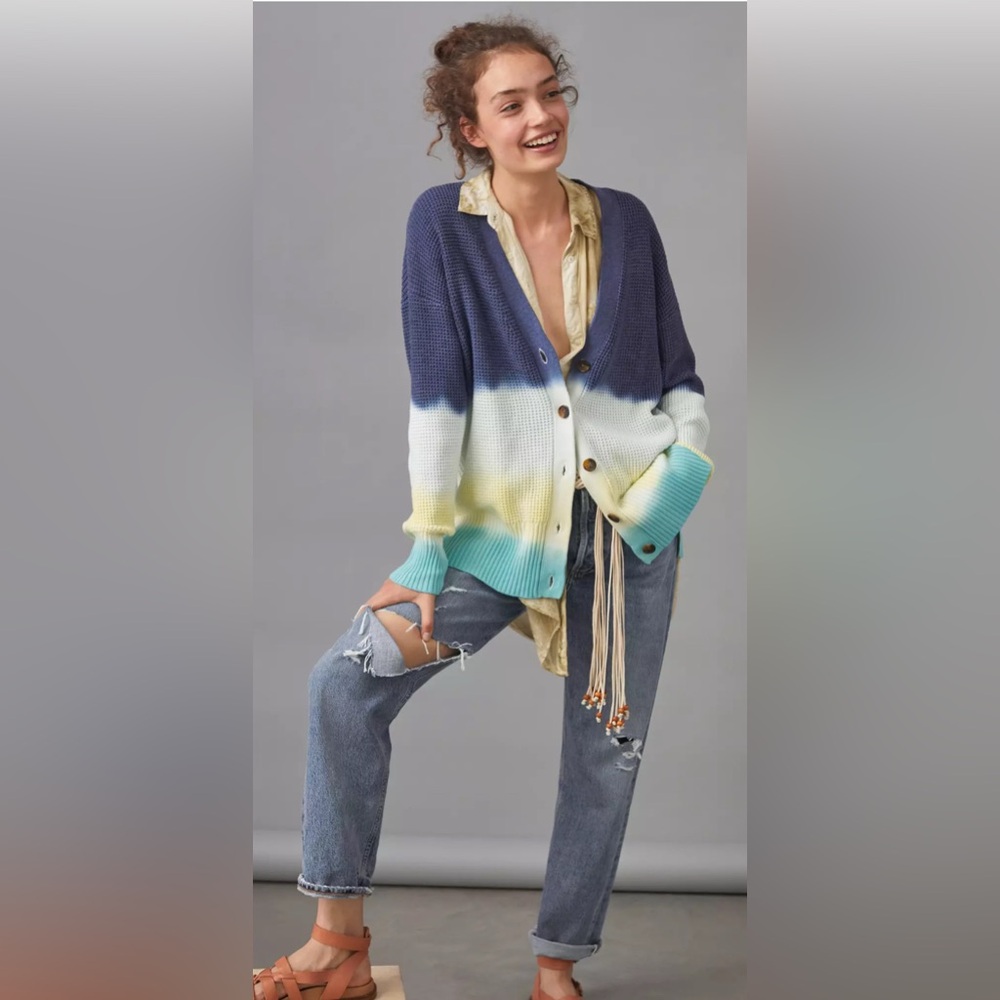 Anthropologie Tie Dye Cardigan Long Sleeve Button Front Multi-Color S